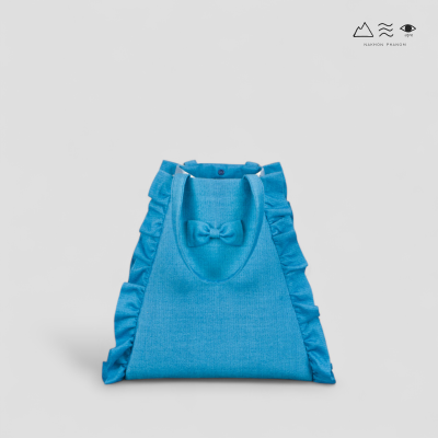 กระเป๋า Tote ผ้าคราม แต่งระบาย ลายผ้าขาวม้า