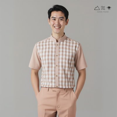 EPO เสื้อเชิ้ตแขนสั้น คอจีน ช เปลือกไม้