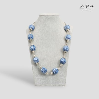 สร้อยคอระย้า ลูกปัดฝ้ายย้อมสีธรรมชาติ - สั้น