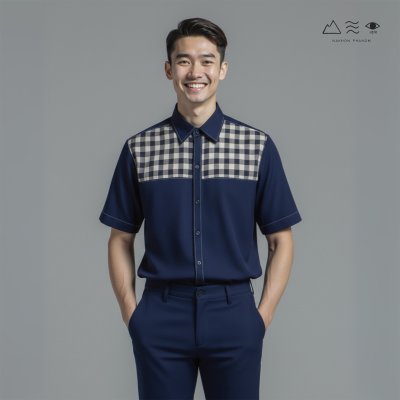 EPO เสื้อเชิ้ตแขนสั้น คอปก ช ครามเข้ม EPO เสื้อเชิ้ตแขนสั้น คอปก ช ครามเข้ม