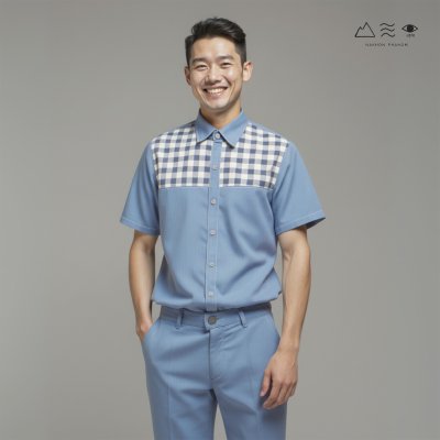 EPO เสื้อเชิ้ตแขนสั้น คอปก ช ครามอ่อน EPO เสื้อเชิ้ตแขนสั้น คอปก ช ครามอ่อน