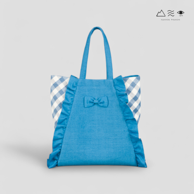 กระเป๋า Tote ผ้าคราม แต่งระบาย ลายผ้าขาวม้า