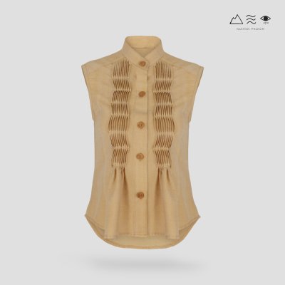 เสื้อเชิ้ตแขนกุดตีเกล็ดทวิสต์ - สั้น เปลือกไม้