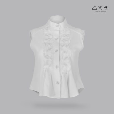 เสื้อเชิ้ตแขนกุดตีเกล็ดทวิสต์ - สั้น ขาว