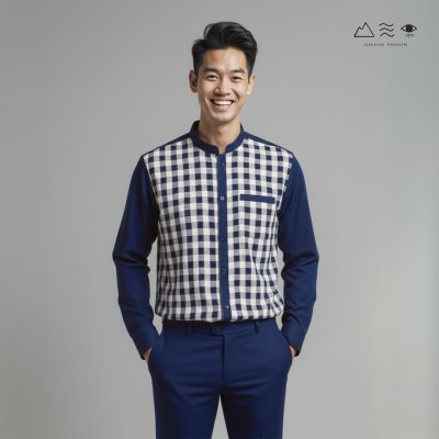 EPO เสื้อเชิ้ตแขนยาว คอจีน ช ครามเข้ม EPO เสื้อเชิ้ตแขนยาว คอจีน ช ครามเข้ม