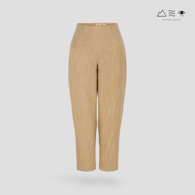 กางเกงเอวสูง ญ ผ้าทอมือ เปลือกไม้ ขาแคบ