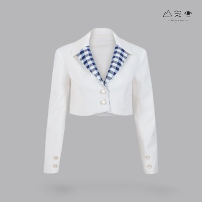 EPO เสื้อเบลเซอร์ครอป ขาว-คราม