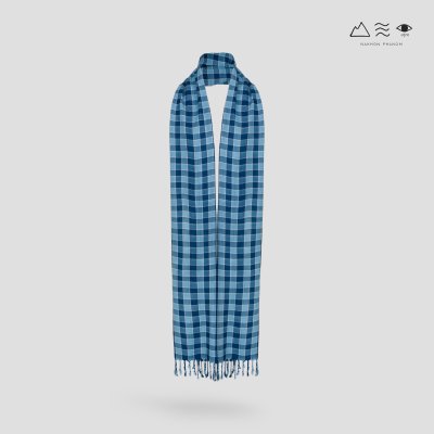 ผ้าพันคอฝ้ายทอมือ 2 ตะกอ คราม 002 ตาราง-02