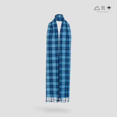 ผ้าพันคอฝ้ายทอมือ 2 ตะกอ คราม 003 ตาราง-03