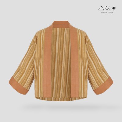 เสื้อคลุมกิโมโนฝ้ายเข็นมือ-สั้น ทอลายไม้