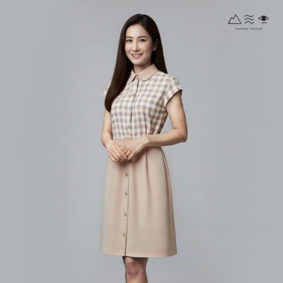 EPO ชุดเดรสสั้น กระดุมหน้า+เข็มขัด เปลือกไม้