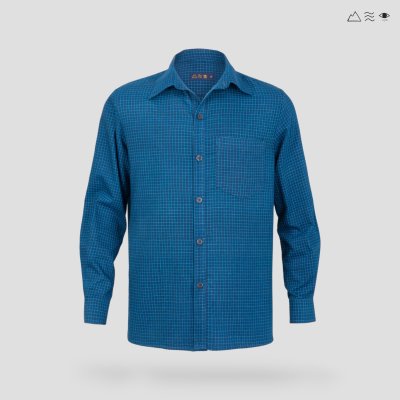 เสื้อเชิ้ต ช แขนยาว ผ้าทอมือ ครามตาราง