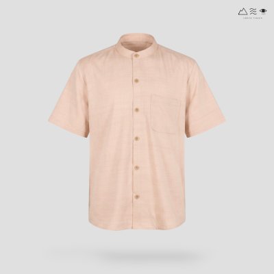 เสื้อเชิ้ต ช คอจีน แขนสั้น กระดุมยาว เปลือกไม้