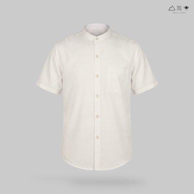 เสื้อเชิ้ต ช คอจีน แขนสั้น กระดุมยาว ขาว