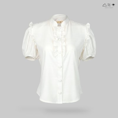 เสื้อผ้าฝ้ายทอมือ คอจีนแขนตุ๊กตา - ขาว