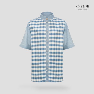 EPO เสื้อเชิ้ตแขนสั้น คอจีน ช ครามอ่อน EPO เสื้อเชิ้ตแขนสั้น คอจีน ช ครามอ่อน