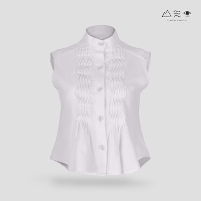 เสื้อเชิ้ตแขนกุดตีเกล็ดทวิสต์ - สั้น ขาว