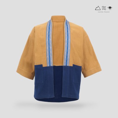KHID เสื้อคลุมกิโมโน ผ้าสีเปลือกไม้ ลายยกขิด ยาว