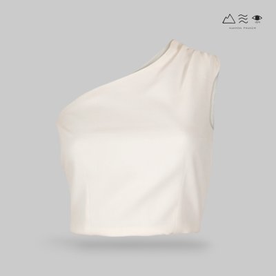 เสื้อครอปไหล่เดี่ยวผ้าทอมือ สีขาวธรรมชาติ