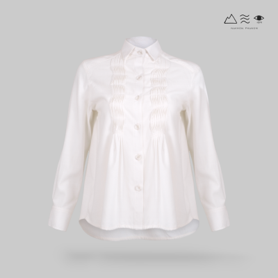 เสื้อเชิ้ตแขนยาวตีเกล็ดทวิสต์  ขาว