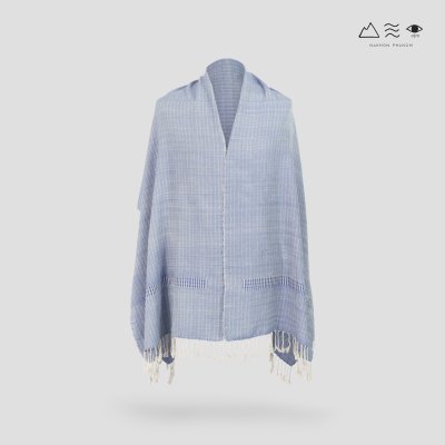 ผ้าคลุมไหล่เล็ก ยกลายตาราง-คราม