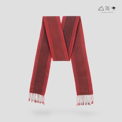 ผ้าสไบทอมือ ลายยกดอก 200 cm - สีแดง