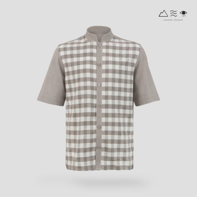 EPO เสื้อเชิ้ตแขนสั้น คอจีน ช เทา