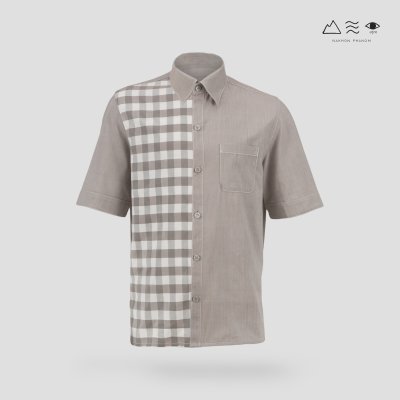 EPO เสื้อเชิ้ตแขนสั้น คอปก ช เทา-ขาว