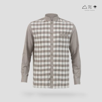 EPO เสื้อเชิ้ตแขนยาว คอจีน ช เทา