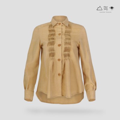 เสื้อเชิ้ตแขนยาวตีเกล็ดทวิสต์ เปลือกไม้