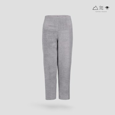 กางเกงเอวสูง ญ ผ้าทอมือ เทา ขาแคบ