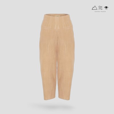 กางเกงเอวสูง ญ ผ้าทอมือ เปลือกไม้ ขากระบอก