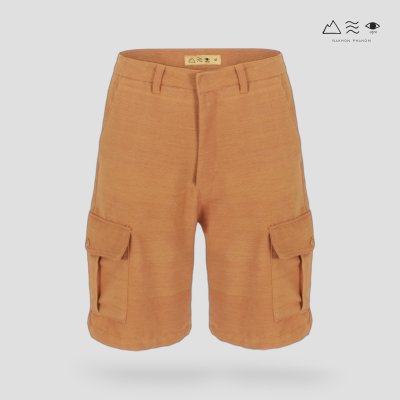 กางเกงขาสั้นคาร์โก้ ผ้าทอมือ เปลือกไม้