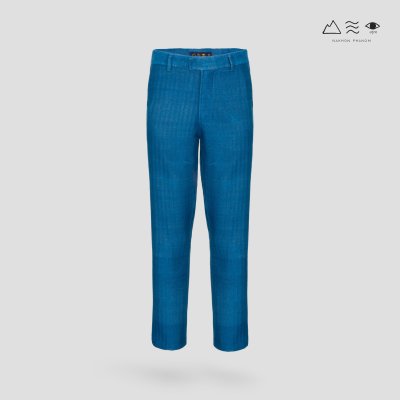 กางเกง ช ผ้าทอมือลายฟันปลา คราม