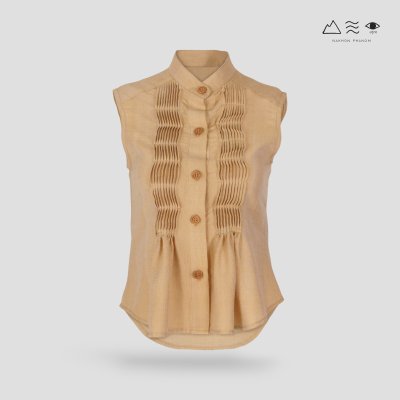 เสื้อเชิ้ตแขนกุดตีเกล็ดทวิสต์ - สั้น เปลือกไม้