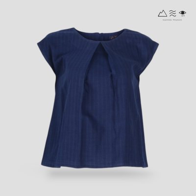 เสื้อคอจีบผ้าฝ้ายทอมือ ครามเข้ม