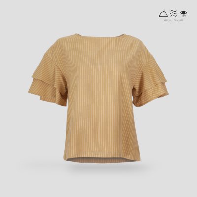 เสื้อผ้าสีเปลือกไม้คอกลมแขนระบาย เปลือกไม้