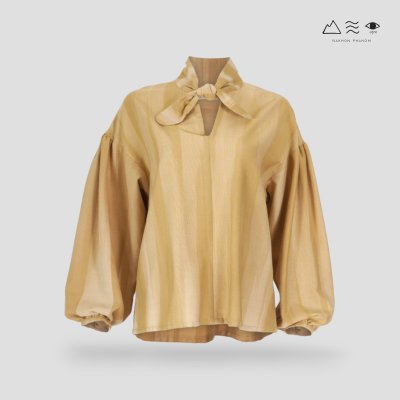 เสื้อโบว์คอแขนยาว ผ้าทอมือย้อมสีเปลือกไม้