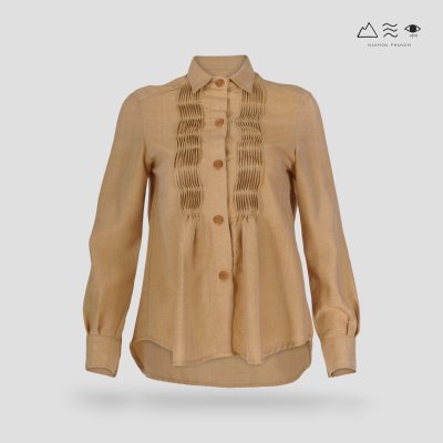 เสื้อเชิ้ตแขนยาวตีเกล็ดทวิสต์ เปลือกไม้