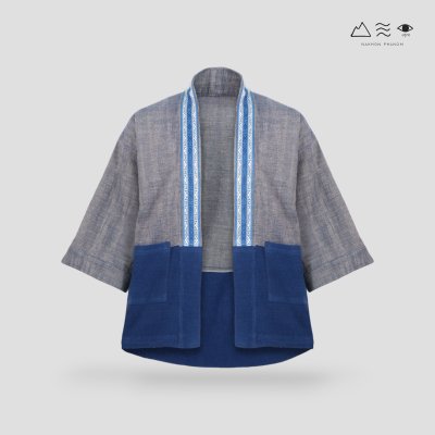KHID เสื้อคลุมกิโมโนผ้าครามลายยกขิด ยาว