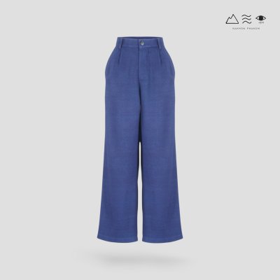 กางเกงขาบาน จีบเอว ผ้าทอมือ 4 ตะกอ ครามเข้ม