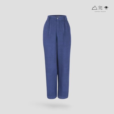 กางเกงทรงแคบ จีบเอว ผ้าทอมือ 4 ตะกอ ครามเข้ม