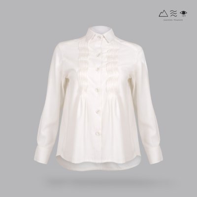 เสื้อเชิ้ตแขนยาวตีเกล็ดทวิสต์  ขาว