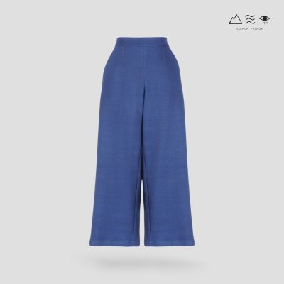 กางเกงขาบาน ซิปหลัง ผ้าทอมือ 4 ตะกอ ครามเข้ม