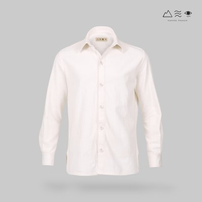 เสื้อเชิ้ตคอปก แขนยาว ฝ้ายทอฟอกนุ่ม ขาว