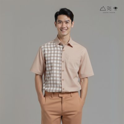 EPO เสื้อเชิ้ตแขนสั้น คอปก ช เปลือกไม้-ขาว