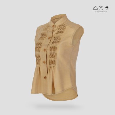 เสื้อเชิ้ตแขนกุดตีเกล็ดทวิสต์ - สั้น เปลือกไม้