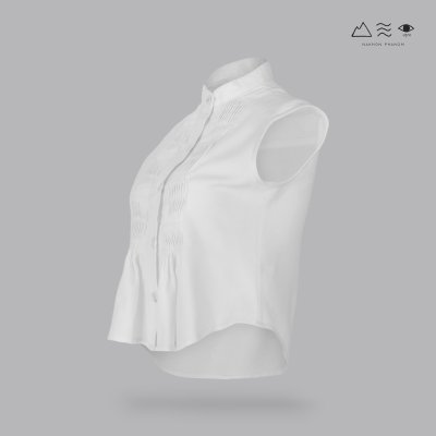 เสื้อเชิ้ตแขนกุดตีเกล็ดทวิสต์ - สั้น ขาว