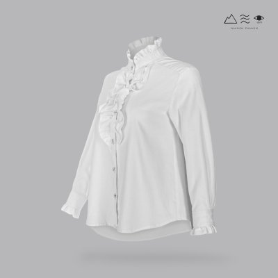 เสื้อเชิ้ตแขนยาวระบายอก ญ ขาว