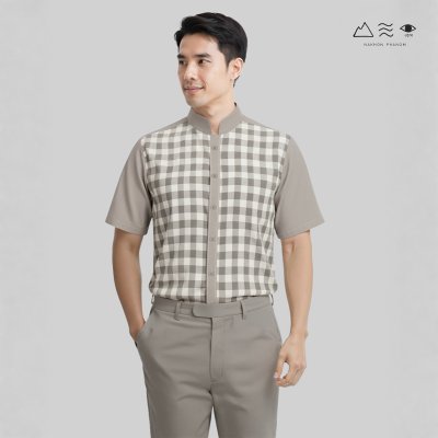 EPO เสื้อเชิ้ตแขนสั้น คอจีน ช เทา